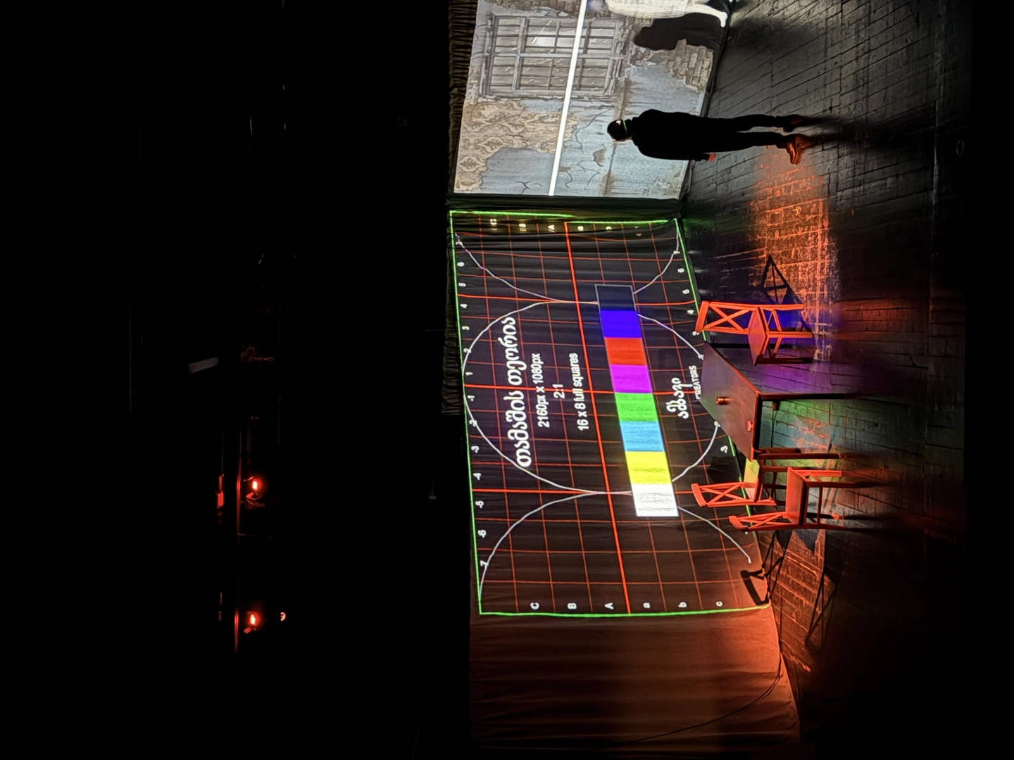 Behind the scenes setup of projection mapping on City Theatre stage, Tbilisi