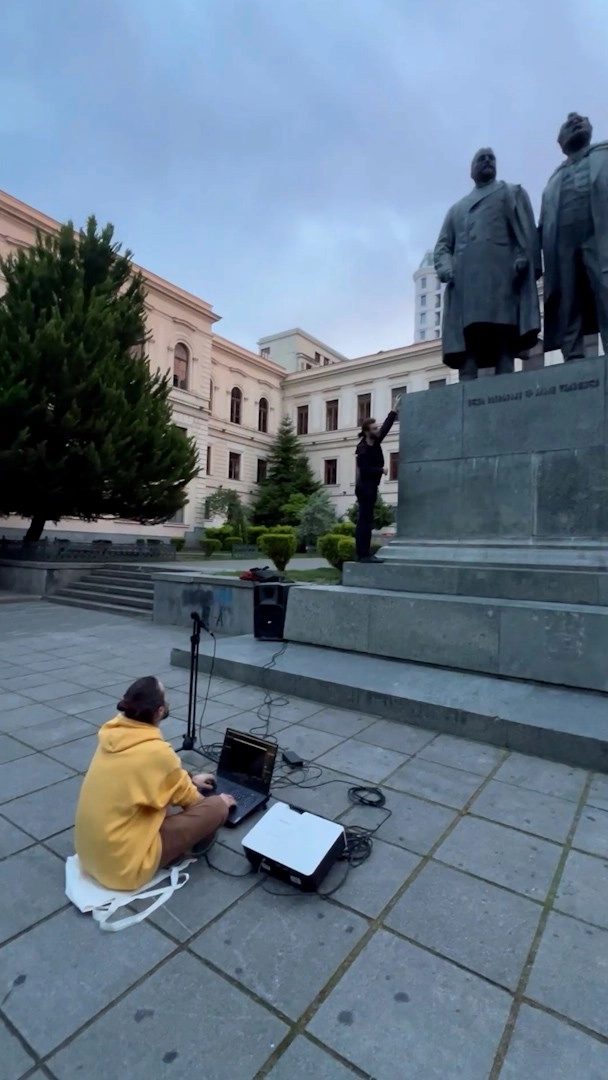 Interactive projection mapping on historic Akaki and Ilia monument in Tbilisi, Georgia